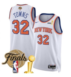 New Yok Knicks 32 Karl Anthony Towns White 2026 Finals Patch And Finals Champions Patch Association Edition Stitched Basketball Jersey New Yok Knicks 32 Karl Anthony Towns White 2026 Finals Patch And Finals Champions Patch Association Edition Stitched Basketball Jersey