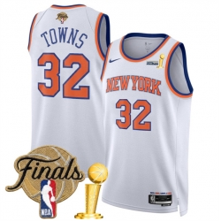 New Yok Knicks  32 Karl Anthony Towns White 2026 Finals Patch And Finals Champions Patch Association Edition Stitched Basketball Jersey