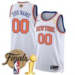 New Yok Knicks Active Player Custom White 2026 Finals Patch And Finals Champions Patch Association Edition Stitched Basketball Jersey