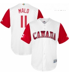 Mens Canada Baseball Majestic 11 Jonathan Malo White 2017 World Baseball Classic Replica Team Jersey