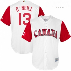 Mens Canada Baseball Majestic 13 Tyler ONeill White 2017 World Baseball Classic Replica Team Jersey