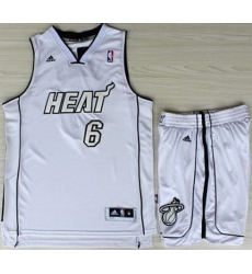 Miami Heat 6 LeBron James White Silver Number Revolution 30 Jerseys Shorts NBA Suits