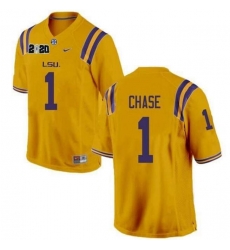 NCAA LSU Tigers #1 Ja'Marr Chase Yellow 2020 national championship Jersey