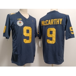 Men Michigan Wolverines J.J. Mccarthy Maize #9 College Football Navy Rose Bowl Patch Jersey