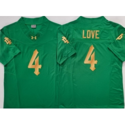 Men Notre Dame Fighting Irish #4 Love Green Gold Stitched NCAA Jersey