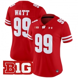Women Wisconsin Badgers 99 J J Watt Red 2024 Vapor Limited Jersey All Stitched