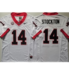 Men Georgia Bulldogs White #14 Gunner Stockton Stitched NCAA Jersey