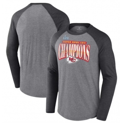 Men's Kansas City Chiefs Gray Charcoal Super Bowl LVII Champions Rewrite History Raglan Long Sleeve T-Shirt