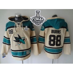 Men San Jose Sharks 88 Brent Burns Cream Sawyer Hooded Sweatshirt 2016 Stanley Cup Final Patch Stitched NHL Jersey