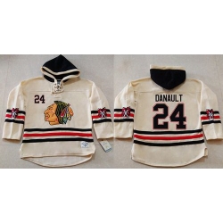 Men Chicago Blackhawks 24 Phillip Danault Cream Heavyweight Pullover Hoodie Stitched NHL Jersey