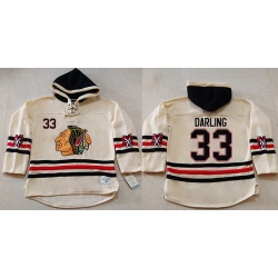 Men Chicago Blackhawks 33 Scott Darling Cream Heavyweight Pullover Hoodie Stitched NHL Jersey