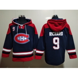 Men Montreal Canadiens #9 Maurice Richard Navy Ageless Must-Have Lace-Up Pullover Hoodie