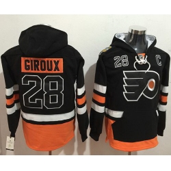 Men Philadelphia Flyers 28 Claude Giroux Black Name  26 Number Pullover NHL Hoodie