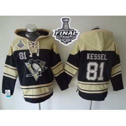 Men Pittsburgh Penguins 81 Phil Kessel Black Sawyer Hooded Sweatshirt 2017 Stanley Cup Final Patch Stitched NHL Jersey