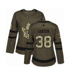 Womens Toronto Maple Leafs 38 Rasmus Sandin Authentic Green Salute to Service Hockey Jersey