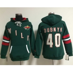 Minnesota Wild 40 Devan Dubnyk Green Women Old Time Heidi NHL Hoodie