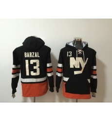 Men New York Islanders 13 Mathew Barzal Black All Stitched Hooded Sweatshirt