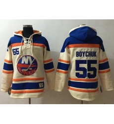 Men New York Islanders 55 Johnny Boychuk Cream Sawyer Hooded Sweatshirt Stitched NHL Jersey