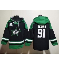 Men Dallas Stars 91 Tyler Seguin Black Green Lace Up Pullover Hoodie