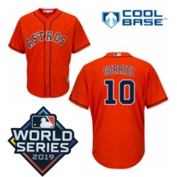 Mens Majestic Houston Astros 10 Yuli Gurriel Replica Orange Alternate Cool Base Sitched 2019 World Series Patch jersey