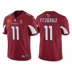 Men Arizona Cardinals #11 Larry Fitzgerald Red With C Patch & Walter Payton Patch Limited Stitched Jersey