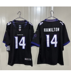 Men Baltimore Ravens 14 Kyle Hamilton Black 2026 Alternate Vapor Stitched Limited Football Jersey Men Baltimore Ravens 14 Kyle Hamilton Black 2026 Alternate Vapor Stitched Limited Football Jersey