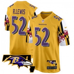 Men Baltimore Ravens 52 Ray Lewis Gold 2025 Maryland Flag Vapor Limited Football Game Jersey