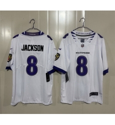 Men Baltimore Ravens 8 Lamar Jackson White 2026 Vapor Stitched Limited Football Jersey Men Baltimore Ravens 8 Lamar Jackson White 2026 Vapor Stitched Limited Football Jersey
