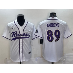Men Baltimore Ravens 89 Mark Andrews White With Patch Cool Base Stitched Baseball Jersey