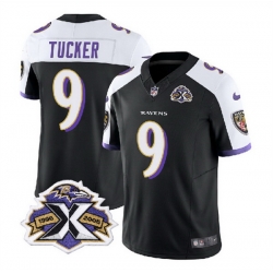 Men Baltimore Ravens 9 Justin Tucker Black White 2023 F U S E With Patch Throwback Vapor Limited Jersey