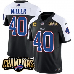 Men Buffalo Bills 40 Von Miller Black White 2023 F U S E  AFC East Champions With 4 Star C Ptach Stitched Football Jersey