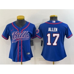 Women Buffalo Bills 17 Josh Allen Royal With Patch Cool Base Stitched Baseball Jersey