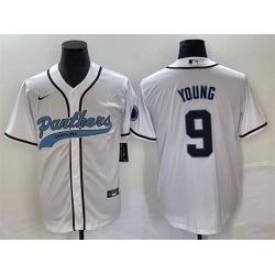 Men Carolina Panthers 9 Bryce Young White With Patch Cool Base Stitched Baseball Jersey