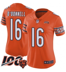 Women Chicago Bears 16 Pat ODonnell Orange Alternate 100th Season Limited Football Jersey