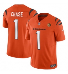 Men Cincinnati Bengals 1 Ja 27Marr Chase Orange 2023 F U S E  With John Madden Patch Vapor Limited Stitched Football Jersey