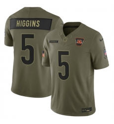 Men Cincinnati Bengals 5 Tee Higgins Olive 2025 F U S E  Salute to Service Limited Stitched Football Jersey