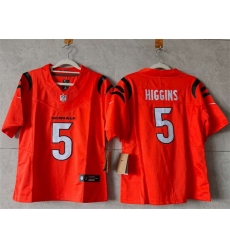 Women Cincinnati Bengals 5 Tee Higgins Orange F U S E  Stitched Vapor Football Jersey 
