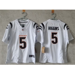 Women Cincinnati Bengals 5 Tee Higgins White F U S E  Stitched Vapor Football Jersey 