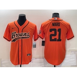 Men Cleveland Browns 21 Denzel Ward Orange Cool Base Stitched Baseball Jersey