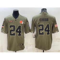 Men Cleveland Browns 24 Nick Chubb Olive 2022 Salute To Service Limited Stitched Jersey