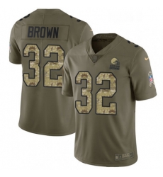 Youth Nike Cleveland Browns 32 Jim Brown Limited OliveCamo 2017 Salute to Service NFL Jersey