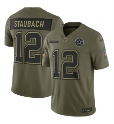 Men Dallas Cowboys 12 Roger Staubach Olive 2025 Salute to Service Limited Stitched Football Jersey Men Dallas Cowboys 12 Roger Staubach Olive 2025 Salute to Service Limited Stitched Football Jersey
