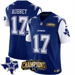 Men Dallas Cowboys 17 Brandon Aubrey Blue White 2023 F U S E  NFC East Champions Patch Stitched Football Jersey