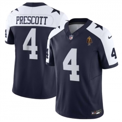 Men Dallas Cowboys 4 Dak Prescott Navy 2023 F U S E  With Walter Payton Patch Thanksgiving Limited Stitched Football Jersey