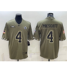 Men Dallas Cowboys 4 Dak Prescott Olive 2022 Salute To Service Limited Stitched Jersey