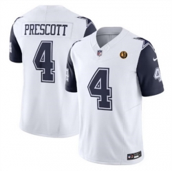 Men Dallas Cowboys 4 Dak Prescott White 2023 F U S E  With John Madden Patch Vapor Limited Stitched Football Jerseys