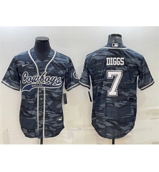 Men Dallas Cowboys 7 Trevon Diggs Grey Camo With Patch Cool Base Stitched Baseball Jersey