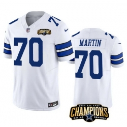 Men Dallas Cowboys 70 Zack Martin White 2023 F U S E  NFC East Champions Patch Stitched Football Jersey