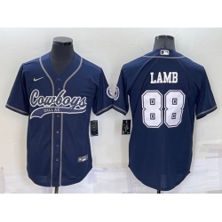 Men Dallas Cowboys 88 CeeDee Lamb Navy Cool Base Stitched Baseball Jersey