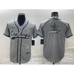 Men Dallas Cowboys Grey Team Big Logo With Patch Cool Base Stitched Baseball Jersey